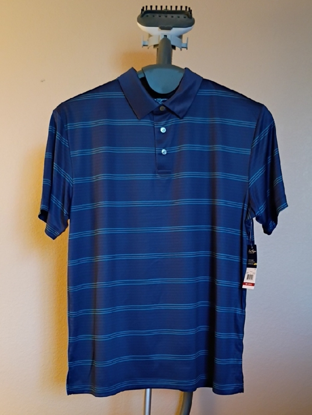 Ben Hogan Performance UPF20 Navy and Light Blue Striped Polo Size M